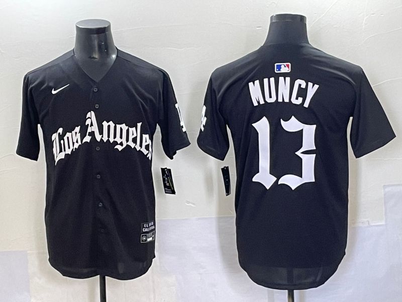 Men 2025 Los Angeles Dodgers 13 Muncy Black Five generations Joint Name Nike MLB Jersey style 1